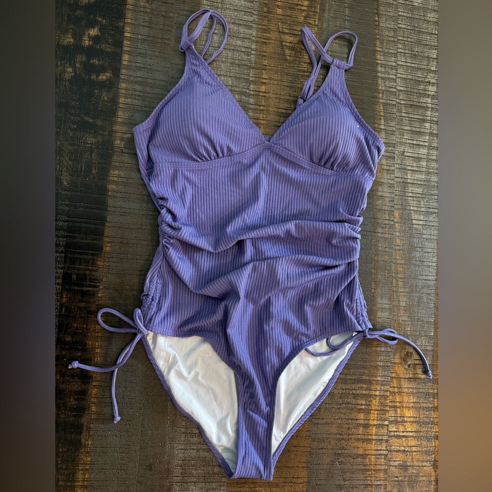 🩱NWT Aleumdr Swimsuit Women’s Ruched Tummy Control Bathing Suit V Neck Tie Side